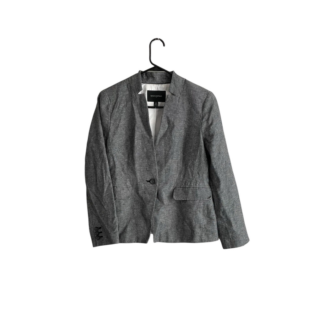 Banana Republic One Button Linen Blend Blazer Size 6P Petite Gray